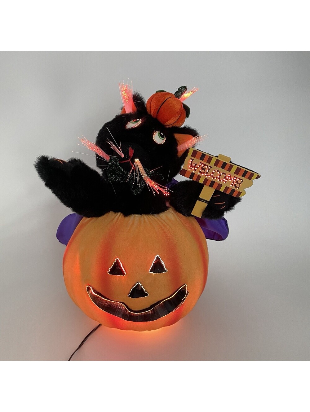 Halloween Fiber Optic Cat In Pumpkin Decor Target 2005 with Box 14” Tall Works